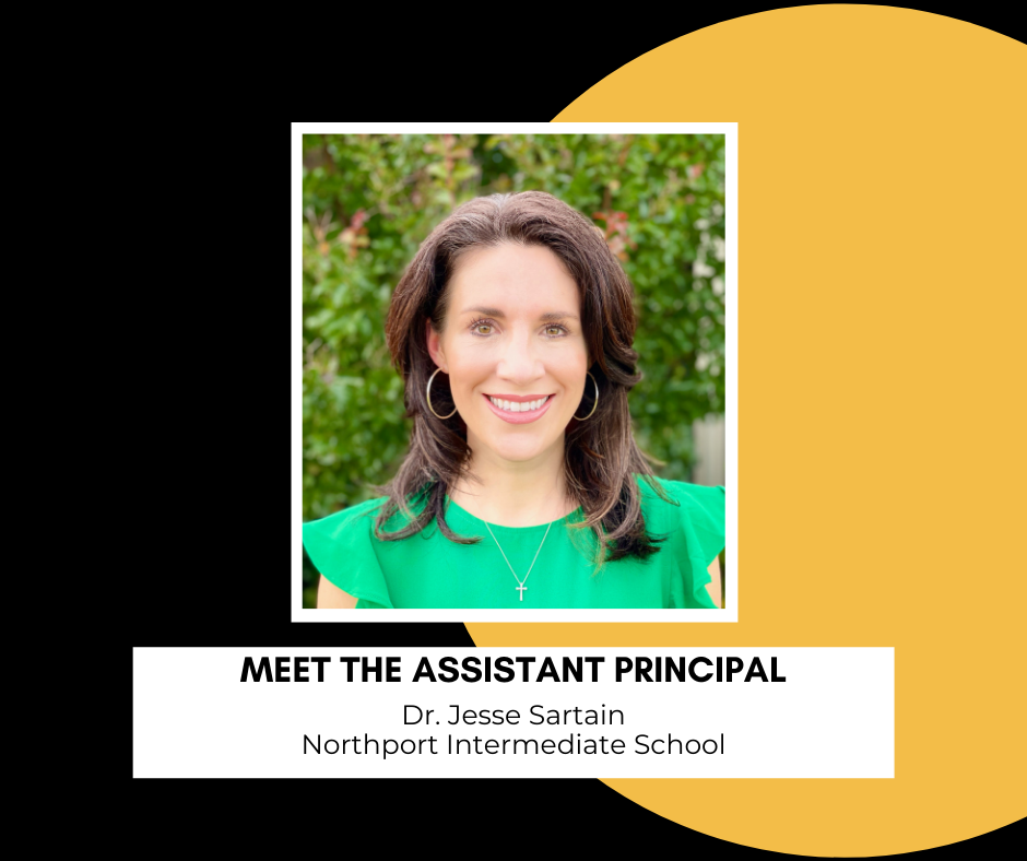 photo of Dr. Jesse Sartain; text: Meet the Assistant Principal, Dr. Jesse Sartain, NIS photo of Dr. Jesse Sartain; text: Meet the Assistant Principal, Dr. Jesse Sartain, NIS